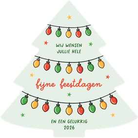 Kerstboom kerstkaart kerstlampjes fijne kerst gelukkig 2026