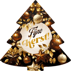 Kerstboomvorm kerstkaart bruine takken, kerstballen sterren