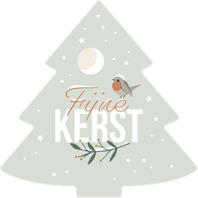 Kerstkaart dennenboompje 'Fijne Kerst' roodborstje & sneeuw