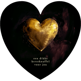 Kerstkaart dikke kerstknuffel in hartvorm donkerrood