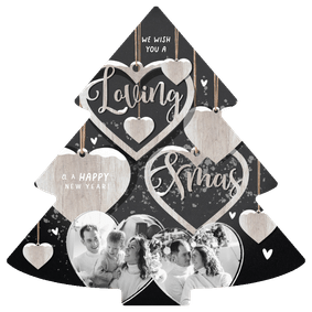Kerstkaart hart hout hangers loving christmas foto's