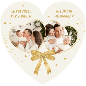Kerstkaart hartvorm foto's strik hartjes liefdevol