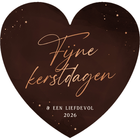 Kerstkaart hartvorm rood koper fijne kerstdagen stijlvol