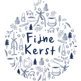 Kerstkaart in kerstbalvorm blauwe tekeningen fijne kerst