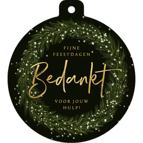 Kerstkaart kerstbal bedankt kerstkrans lichtjes goud