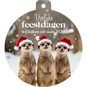 Kerstkaart kerstbal dieren stokstaartjes grappig vrolijk