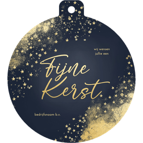 Kerstkaart kerstbal vorm spetters sterren goud