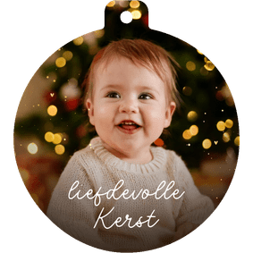 Kerstkaart kerstbalvorm grote foto liefdevolle kerst