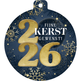 Kerstkaart kerstbalvorm jaartal sneeuwvlokken en sterren