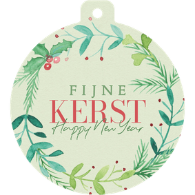 Kerstkaart kerstbalvorm kerstkrans aquarel