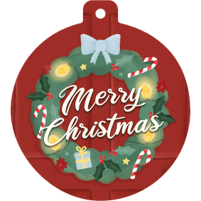 Kerstkaart kerstbalvorm kerstkrans strik merry christmas