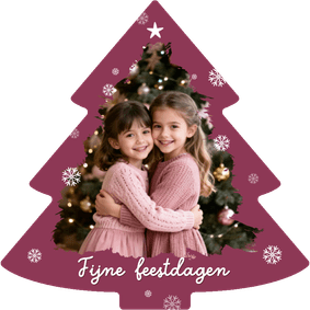 Kerstkaart kerstboom sneeuwlokken foto fijne feestdagen