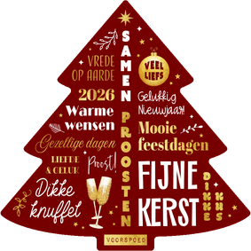 Kerstkaart kerstboom typografisch beste wensen goud