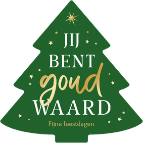 Kerstkaart kerstboom vorm goud waard sterren