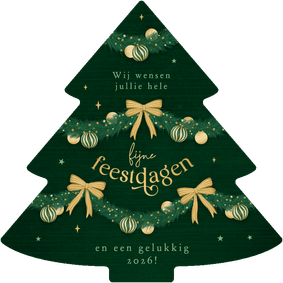 Kerstkaart kerstboom vorm slingers lampjes strikjes kerst