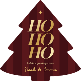 Kerstkaart kerstboomvorm gestreept ho ho ho goud bonprix