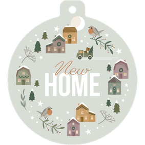 Kerstkaart kersthuisjes met verhuisauto