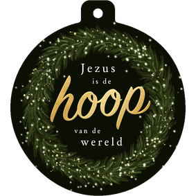 Kerstkaart krans lichtjes christelijk Jezus hoop wereld
