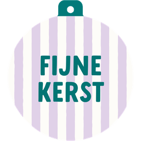 Kerstkaart minimalistisch kerstbalvorm gestreept paars groen