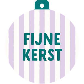 Kerstkaart minimalistisch kerstbalvorm gestreept paars groen