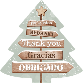 Kerstkaart wegwijzers hout bedankt internationaal
