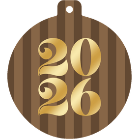 Kerstkaartje gestreept 2026 goud kerstbalvorm bruin