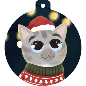 Kerstkaartje kerstbalvorm met kat kersttrui zonder tekst