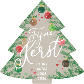 Kerstkaartje kerstboom takjes en ballen aquarel natuurlijk