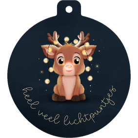 Kerstkaartje lichtpuntjes rendier blauw kerstbalvorm