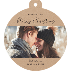 Kraft kerstkaart in kerstbal vorm met grote foto