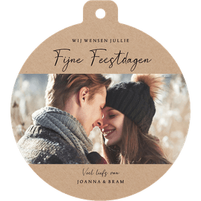 Kraft nieuwjaarskaart in kerstbal vorm met grote foto