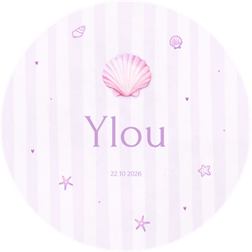 Lief rond pastel geboortekaartje met schelp en en streepjes