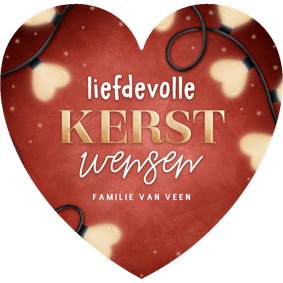 Liefdevolle kerstkaart kerstlampjes in hartvorm & typografie