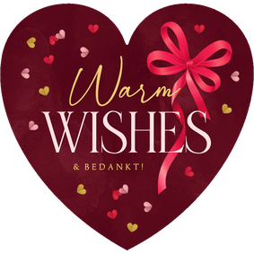 Liefdevolle kerstkaart warm wishes hartvorm hartje