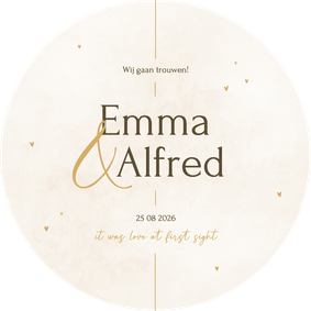 Minimalistische ronde trouwkaart met gouden details