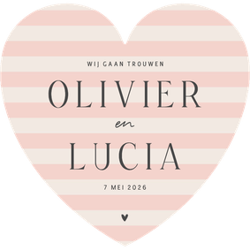 Minimalistische trouwkaart roze beige gestreept in hartvorm