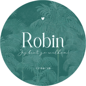 Modern rond geboortekaartje palmbomen groen
