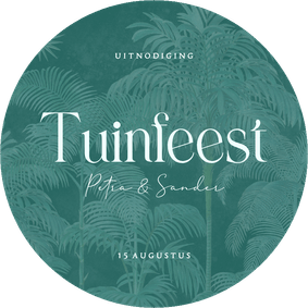 Moderne ronde uitnodiging tuinfeest met palmbomen