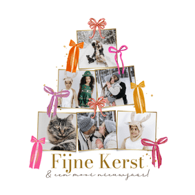 Originele kerstkaart collage kerstboom kleurrijke strikjes