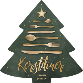 Originele menukaart kerstdiner met bestek kerstboom