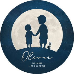 Rond geboortekaartje silhouet 2 broertjes in volle maan