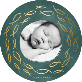 Ronde doopkaart foto en gouden visjes