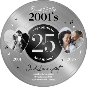 Ronde kaart jubileumfeest zilveren plaat vinyl 25 jaar feest