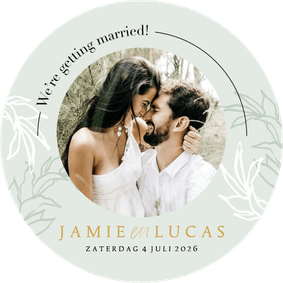 Ronde moderne trouwkaart botanische bladeren