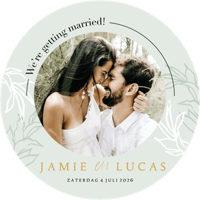 Ronde moderne trouwkaart botanische bladeren