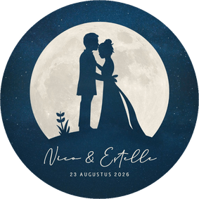 Ronde trouwkaart volle maan met silhouet bruidspaar