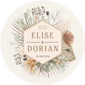 Ronde uitnodiging trouwen droogbloemen en eucalyptus