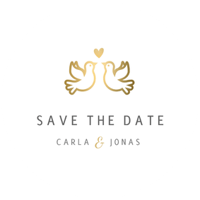 Ronde witte trouwkaart met goudlook duifjes