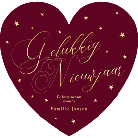 Rood nieuwjaarskaartje hartje gelukkig nieuwjaar goudfolie
