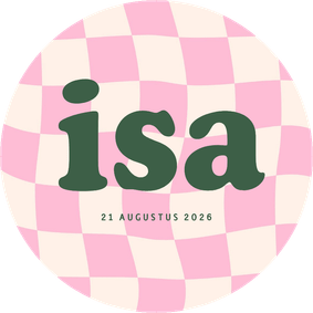 Schattig geboortekaartje cirkel met groovy blokjes roze 